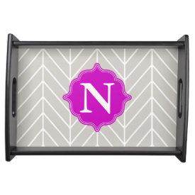 Gray   Neon Purple Monogram Herringbone Tray Food Trays