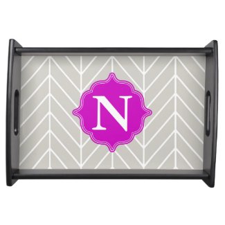 Gray + Neon Purple Monogram Herringbone Tray Food Trays