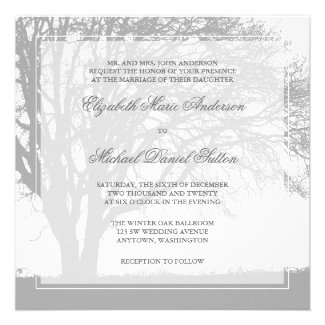 Gray Oak Tree Winter Wedding Custom Announcement