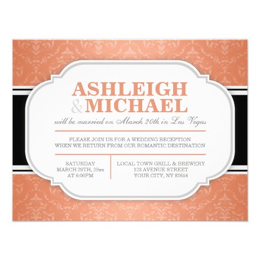 Gray & Orange Damask Wedding Reception ONLY Invitations