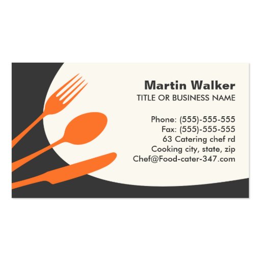 Gray orange modern catering or chef business cards (front side)