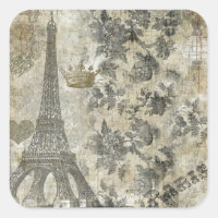 Gray Parisian Collage Square Sticker