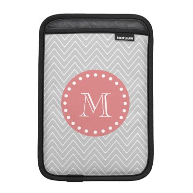 Gray & Peach Modern Chevron Custom Monogram iPad Mini Sleeve