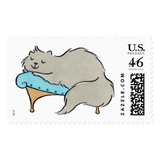 Gray Persian Kitty Cat Relaxing on Chaise Lounge Stamp