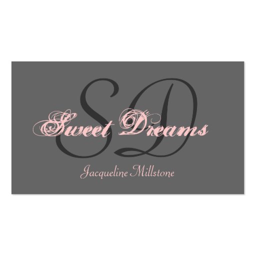 Gray & Pink Customizable Monogram Business Card (front side)