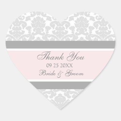 Gray Pink Damask Thank You Wedding Favor Tags Stickers