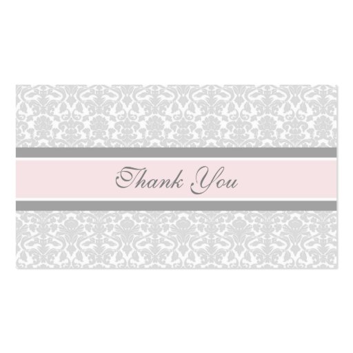 Gray Pink Damask Wedding Favor Tags Business Card (back side)