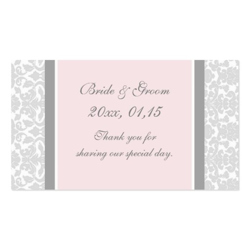 Gray Pink Damask Wedding Favor Tags Business Card (front side)