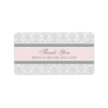 Gray Pink Damask Wedding Labels