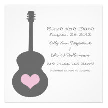 Gray/Pink Guitar Heart Save the Date Invite