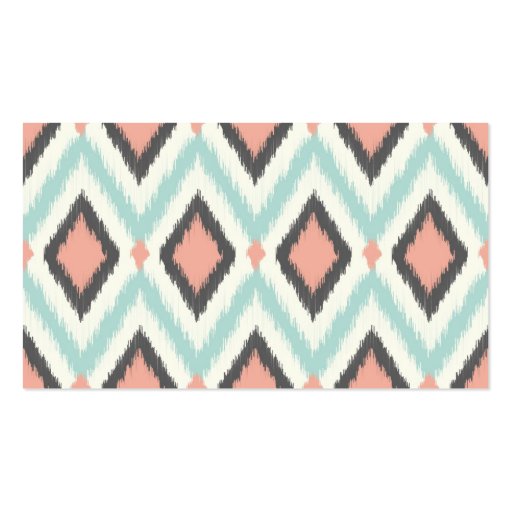 Gray Pink & Mint Tribal Ikat Chevron Business Card Template (back side)