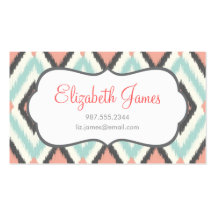 Gray Pink & Mint Tribal Ikat Chevron Business Card Template