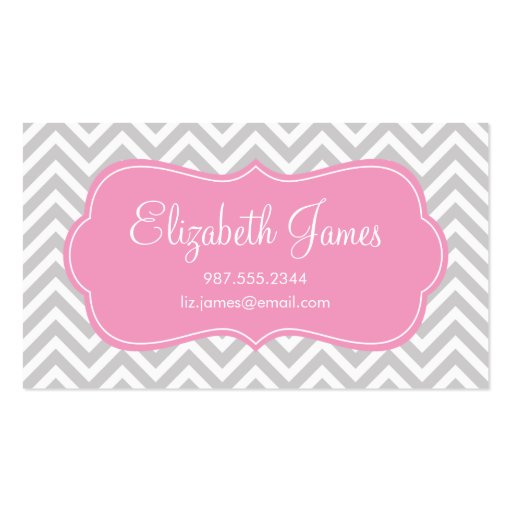 Gray & Pink Modern Chevron Stripes Business Card Templates (front side)