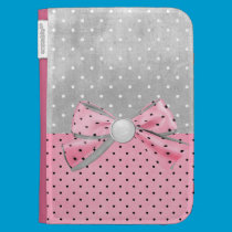 Gray & Pink Polka Dot Bow & Ribbon Kindle Case caseable cases