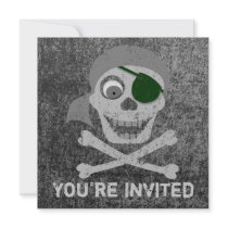 Gray Pirate Skull & Crossbones Invitations by wingedturtle Gray Pirate Skull & Crossbones Invitations