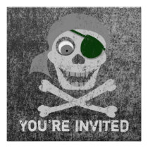 Gray Pirate Skull & Crossbones Invitations