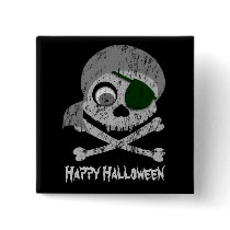 Gray Pirate Skull Distressed Buttons