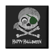 Gray Pirate Skull Distressed Magnets