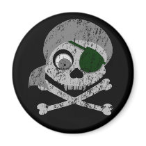 Gray Pirate Skull Distressed Magnets