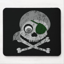 Gray Pirate Skull Distressed Mousepad
