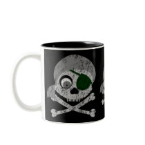 Gray Pirate Skull Distressed Mugs