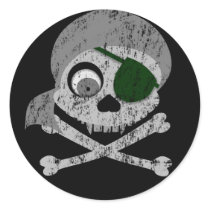 Gray Pirate Skull Distressed Stickers