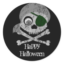 Gray Pirate Skull Distressed Stickers