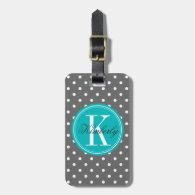 Gray Polka Dot with Teal Monogram Tag For Bags