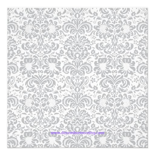 Gray Purple Damask Baby Girl Shower Invitations