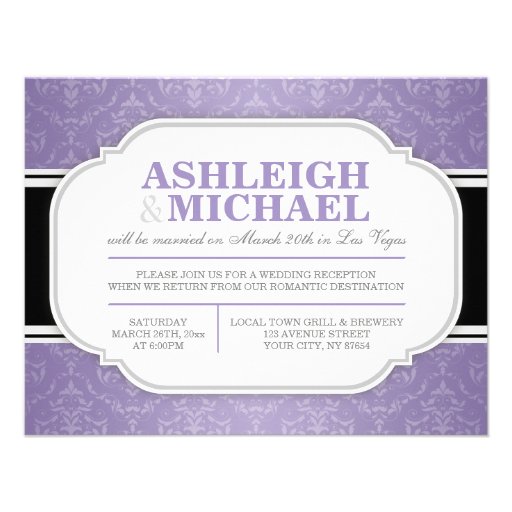 Gray & Purple Damask Wedding Reception ONLY Custom Announcements