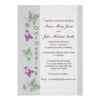Gray purple green wedding engagement invites