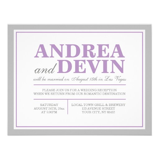 Gray & Purple Wedding Reception ONLY Invitations
