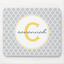 Gray Quatrefoil Monogram Mousepads
