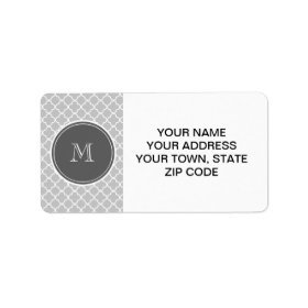 Gray Quatrefoil Pattern, Charcoal Monogram Personalized Address Labels
