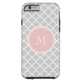Gray Quatrefoil Pattern, Pink Monogram Tough iPhone 6 Case