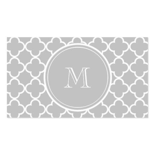 Gray Quatrefoil Pattern, Your Monogram Business Cards (front side)