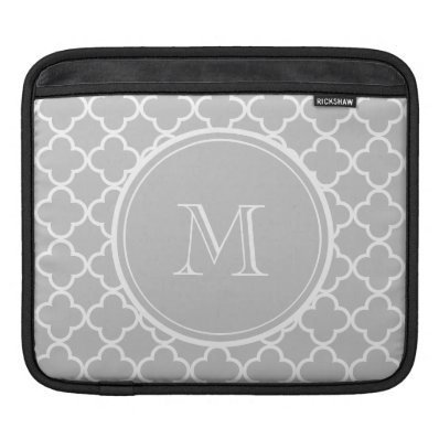 Gray Quatrefoil Pattern, Your Monogram Sleeves For iPads