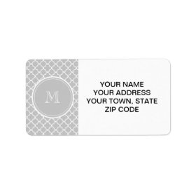 Gray Quatrefoil Pattern, Your Monogram Personalized Address Labels