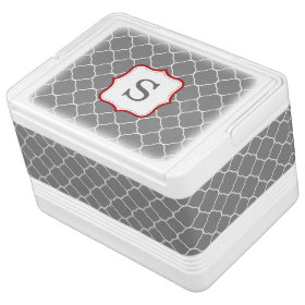 Gray Quatrefoil Red Personalized Monogram Igloo Drink Cooler