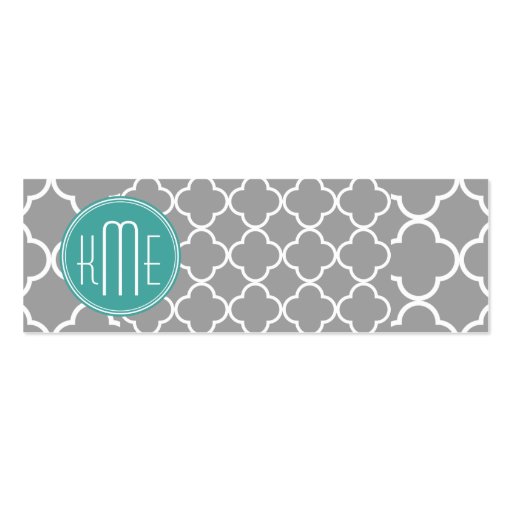 Gray Quatrefoil with Custom Mint Monogram Business Card Templates (front side)