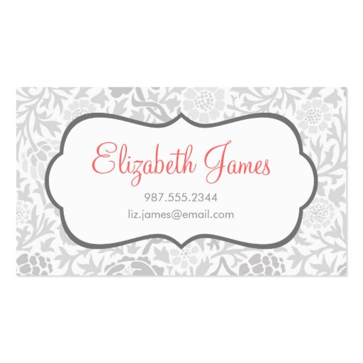 Gray Retro Floral Damask Business Card Templates (front side)