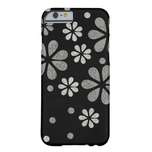 Gray Retro Flowers On Black Barely There iPhone 6 Case