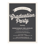 GRAY RETRO TYPOGRAPHY GRADUATION PARTY INVITATION at Zazzle