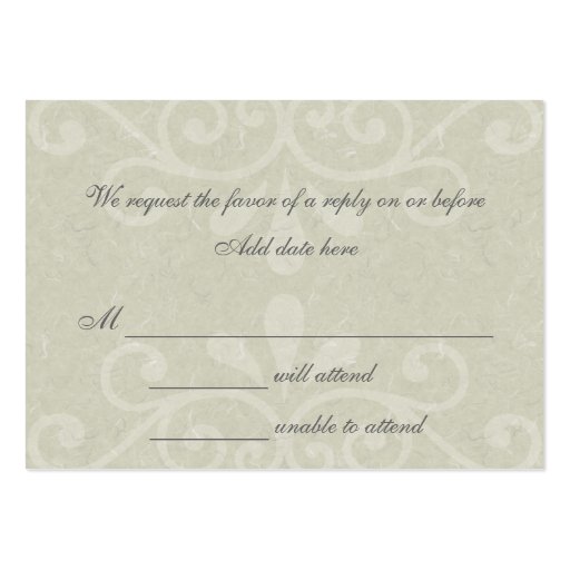 Gray Scroll Wedding Response Card Business Card Templates (front side)