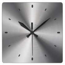 Gray Shiny Metallic Design-Stainless Steel Look Square Wall  Clocks at Zazzle