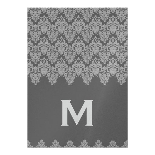 Gray Silver Damask Wedding Premium Metallic Invite