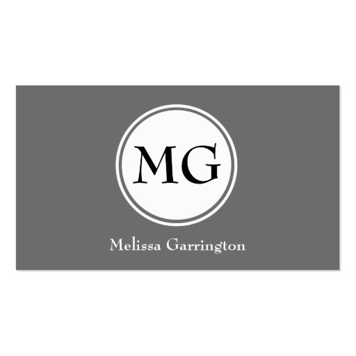 Gray Simple Circle Monogram Custom Business Cards (front side)