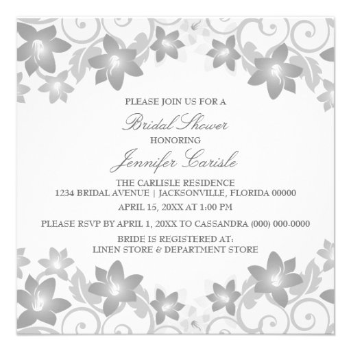 Gray Simple Floral Bridal Shower Invite