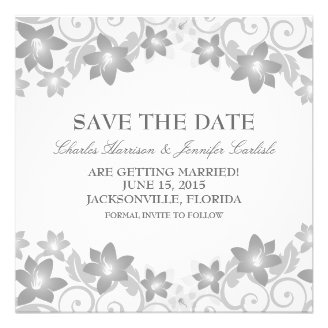 Gray Simple Floral Save the Date Invite