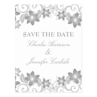 Gray Simple Floral Save the Date Postcard